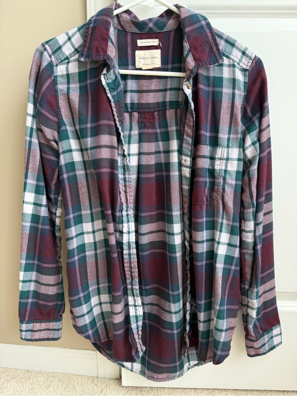 American Eagle Outfitters women’s Burgundy & Green Plaid Flannel Shirt
